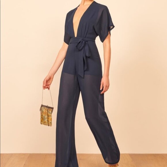 Reformation - Lemongrass Jumpsuit - Navy Size 4 - Picture 2 of 3